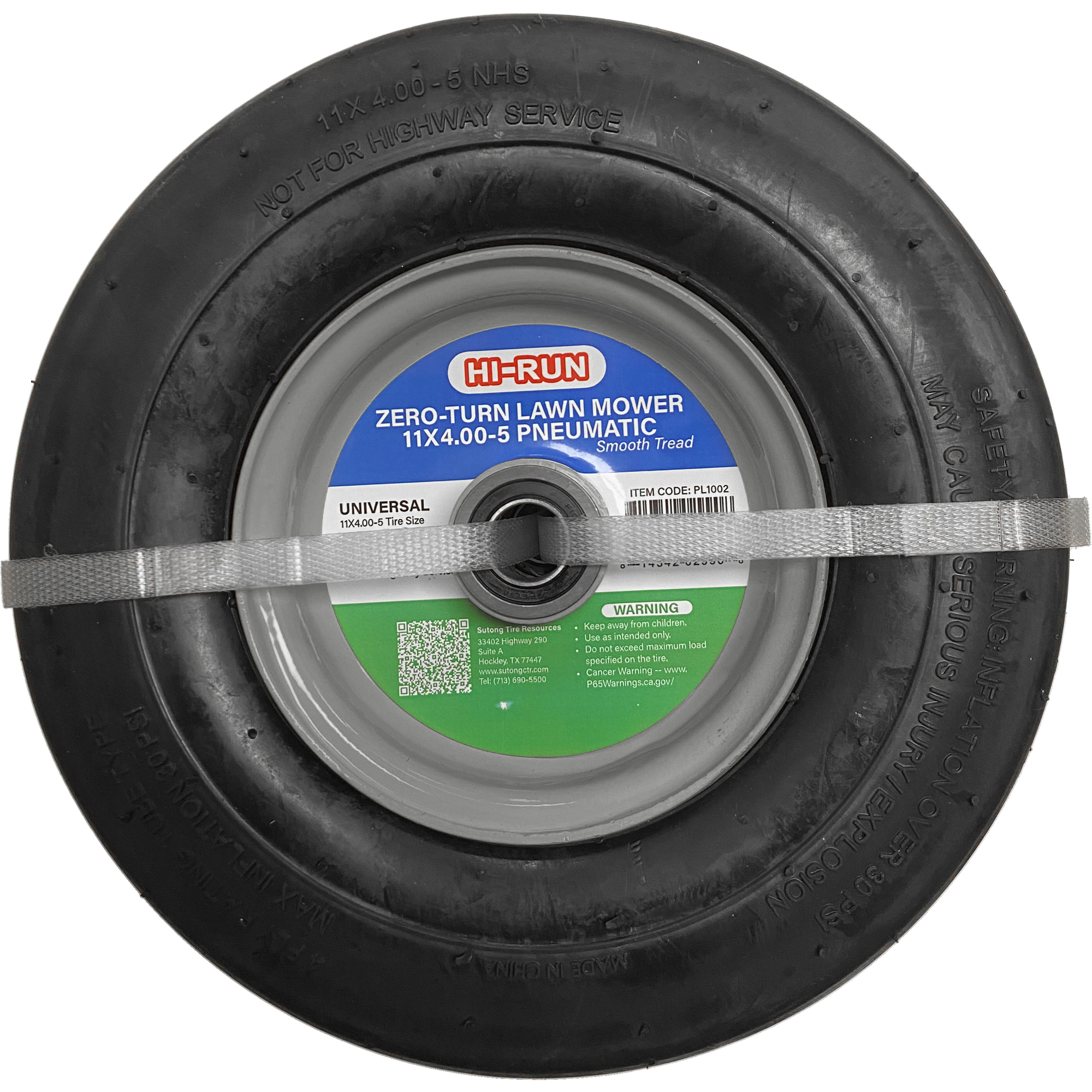 HI-RUN, Universal Pneumatic Tire/Wheel with Kits, 5/8in. 3/4in. ID, Tire Size 11X4-5 Load Range Rating A, Model# PL1002